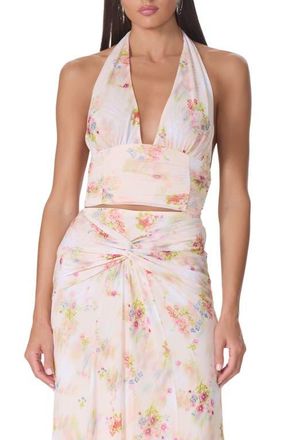 AFRM Gabriella Floral Plunge Halter Top in Summer Blur Ditsy at Nordstrom, Size X-Small