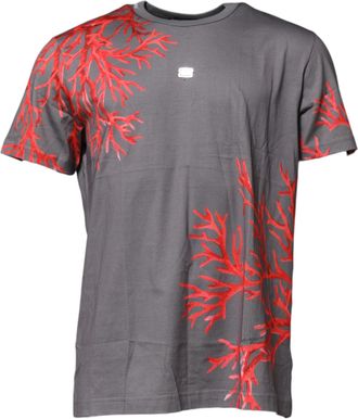 Dolce & Gabbana Gray Cotton Coral Print Logo Plaque Mens T-shirt
