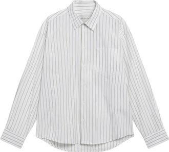Ami Gestreepte Button-Down Overhemd - Heren - Casual Overhemden - Wit - XL - Katoen - Overhemden