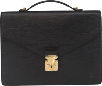 Louis Vuitton Porte Documents Bandouliere Briefcase Epi Leather Black Leather Briefcase Bag (Pre-Owned)