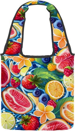 Generic Summer Fruits Reversible Canvas Shoulder Tote - Double-Sided Print, 12oz Cotton, 27cm Drop, Fold-Flat Bag for Travel, Shopping, Street Outings