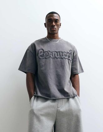 Cernucci T-shirt oversize squadrata in 100% cotone con logo ricamato-Grigio