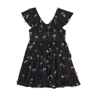 Ganni Short Dresses, female, Black, Size: XS Embellished Tiered Tulle Mini Dress