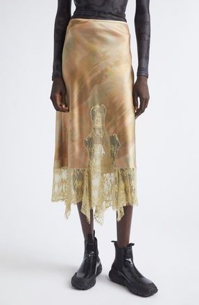Collina Strada Hiss Crepe & Lace Midi Skirt in Olive Gua Sha at Nordstrom, Size X-Large