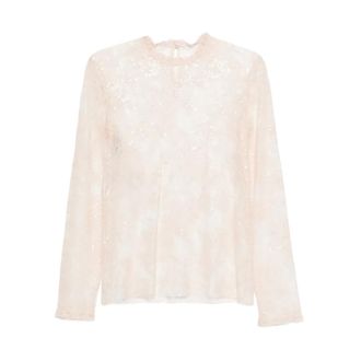 Alberta Ferretti Overhemden, Dames, Beige, L, Pailletten, Lace Blouse