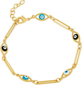 Savvy Cie Jewels 14K GOLD PLATED OVER BRASS ENAMEL EVIL EYE BRACELET