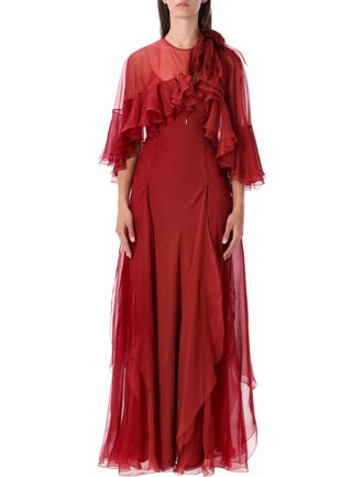 Alberta Ferretti Silk Chiffon Layered Maxi Dress