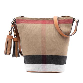 Burberry Pre-owned Burberry Mini Mega Check Canvas Ashby Tassel Bucket Bag Ladies R92M2K34L84JODYS