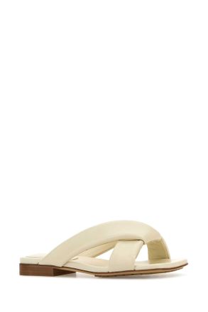 Bottega Veneta Womens Ivory Leather Riva Slippers Seasalt Flat Shoes