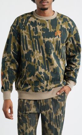 Malbon Golf Range Tour Divot Camo Cotton Sweatshirt in Bark Camo at Nordstrom, Size Xx-Large