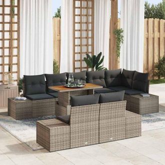 vidaXL Conjunto De Sof&aacute; De Jard&iacute;n 9 Pcs Gris Polirat&aacute;n Vidaxl