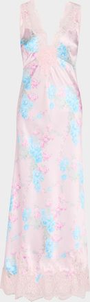 LoveShackFancy Serene Satin Lace-Trimmed Maxi Dress