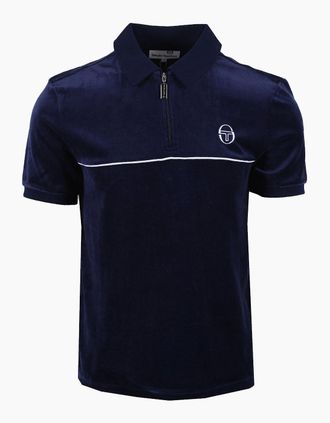 Sergio Tacchini Mens SERGIO TACCHINI CARDONA VELOUR ZIP POLO MARITIME BLUE/WHITE - Navy - Size: 42
