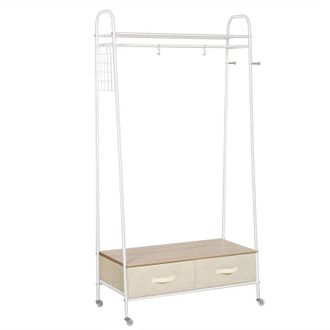 HOMCOM Homcom - Perchero Met&aacute;lico Con Ruedas Colgador Para Ropa Riel Estante Cajones 99x47x185cm