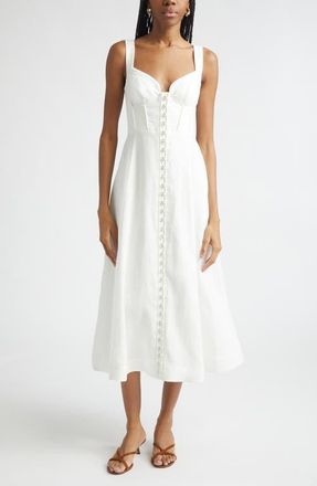 Zimmermann Luna Buttoned Linen Picnic Midi Dress in Ivory at Nordstrom, Size 2