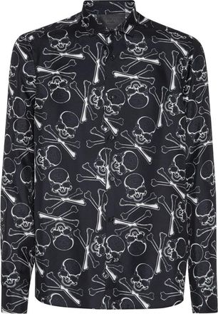 Philipp Plein Silk Dandy Shirt Skull & Bones - Heren - Casual Overhemden - Zwart - S - Overhemden
