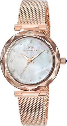 Porsamo Bleu Hazel White Topaz Mother of Pearl Dial 3-Hand Quartz Mesh Strap Watch, 33mm in Rose at Nordstrom Rack