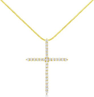 House of Brilliance 10K Yellow Gold Plated Silver 3.0 Cttw Diamond Cross 18 Pendant Necklace at Nordstrom