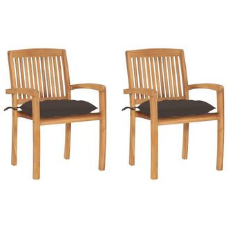 vidaXL Vidaxl - Sillas De Jard&iacute;n 2 Uds Madera De Teca Con Cojines Gris Taupe