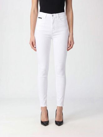 Philipp Plein Jeans skinny cropped in denim stretch a vita alta con logo