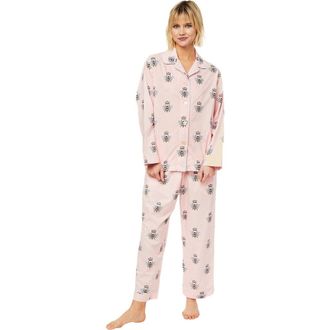 The Cats Pajamas Luxe Pima Pajama Set Conversational in Queen Bee Pink at Nordstrom, Size X-Small