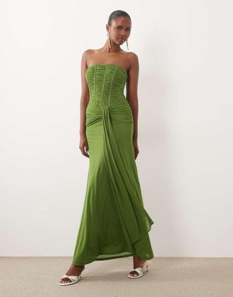 Forever New abito maxi in chiffon con dettaglio corsetto con stecche in chartreuse-Rosa
