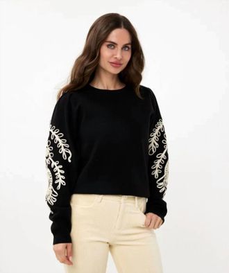 Esqualo Sanne Tape Embroidery Sweater In Black Cream