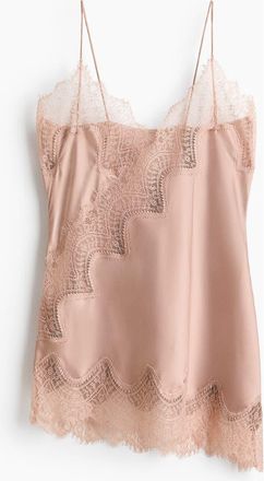 H&M Lace-trimmed Strappy Satin Top in Light Dusty Pink at Nordstrom, Size X-Small
