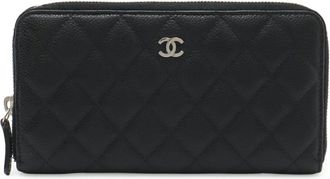 Chanel Matelasse Black Grained Calfskin Long Wallet (Bi-Fold) (Pre-Owned)