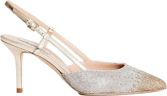 Ninalilou Zilveren Strass Slingback Sandalen - Dames - Pumps - Grijs - 35 EU - Leer - Schoenen