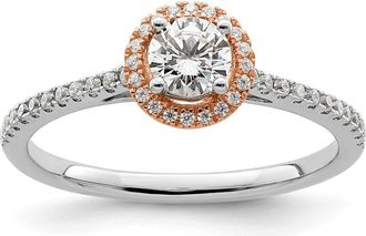 Diamond2Deal 10k Rose and White Gold 1/2 Ct Lab Grown Diamond Halo Engagement Ring