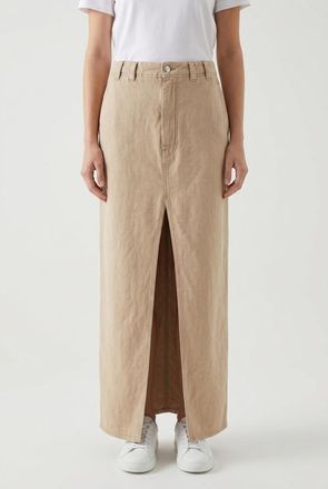 Brunello Cucinelli Beige Linen Cotton Slit Skirt, Brand Size 38 (US Size 4)