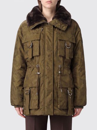 Pinko Relaxed Fit Parka in Technical Fabric with Fur Collar and Drawstring