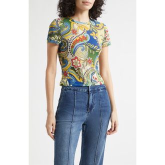 Alice & Olivia Tess Stretch Mesh T-Shirt in Heat Wave at Nordstrom, Size X-Small