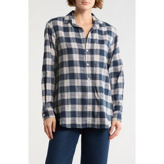 Frank & Eileen Joedy Plaid Boyfriend Button-Up Shirt in Blue And White Plaid at Nordstrom Rack, Size Xx-Small