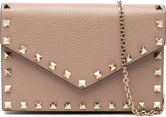 Valentino Pre-owned Valentino Pebbled Calfskin Rockstud Envelope Wallet on Chain Ladies M747QW38EWAO9F5C