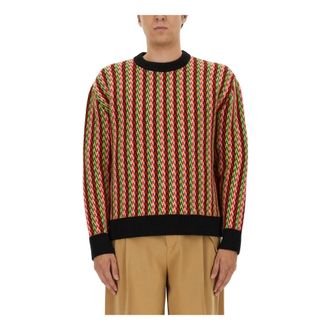 Lanvin Round-neck Knitwear, male, Multicolor, Size: XL Curb Chevron Knit Crewneck