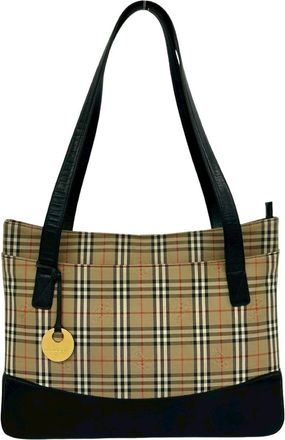 Burberry Beige Black Canvas Leather Handbag Shoulder Bag Tote Bag (Pre-Owned)