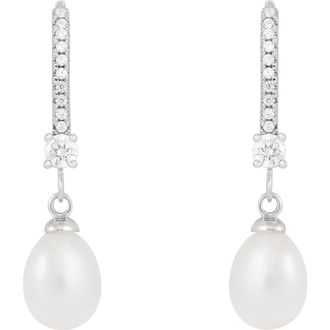 Splendid Pearls 7-8mm Freshwater Pearl & CZ Drop Earrings in White at Nordstrom Rack