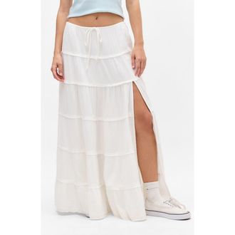 BDG Sadie Tiered Cotton Maxi Skirt in White at Nordstrom Rack, Size Medium