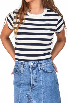 perfectwhitetee Julia Tee In Navy/sugar Stripe