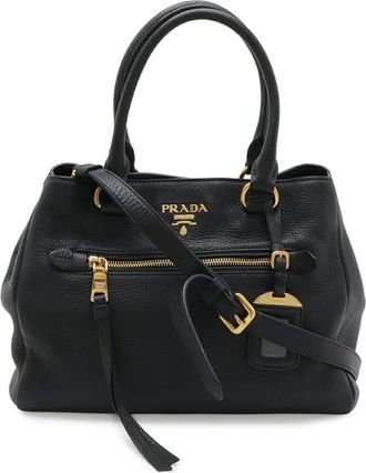 Prada Black Nero Vitello Daino Handbag Shoulder Bag Tote Bag (Pre-Owned)