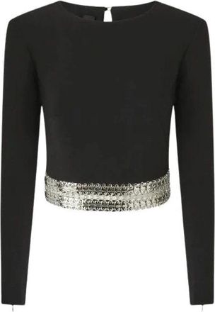 Pinko Top Crepe con Ricamo - Dames - Longsleeves - Zwart - S - Tops