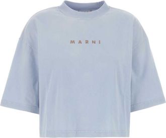 Marni Light Blue Crew Neck Logo Print T-Shirt
