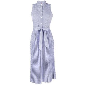 Tommy Hilfiger Kleedjes, Dames, Blauw, M, Polyester, Pleated Ithaka Long Shirt