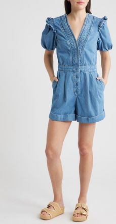 Farm Rio Ruffled Denim Romper at Nordstrom, Size Xx-Small