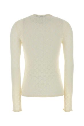 Gucci Womens Ivory Gg Cotton Top Offwhite Exterior: Polyester Maglie Sweater