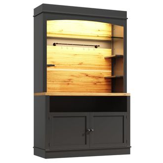Urban Meuble Vitrina de cocina negra con estantes abiertos y led