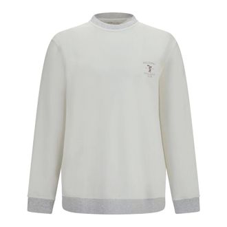 Brunello Cucinelli Felpa in French Terry di Cotone con Ricamo - - Sweatshirts & Hoodies - Uomo - Bianco - S