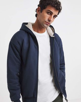 Jacamo Borg Lined Full Zip Hoodie - Navy